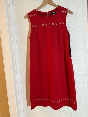 Karl Lagerfeld Red Sleeveless Eyelet Shift Dress
